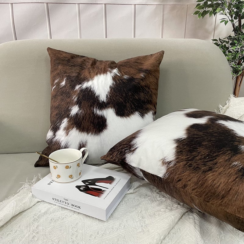 TOMWISH 2 Packs Hidden Zippered Pillowcase Christmas Cowhide Accent Printing 16X16Inch,Decorative Throw Custom Cotton Pillow Case Cushion Cover for Home - Image 2